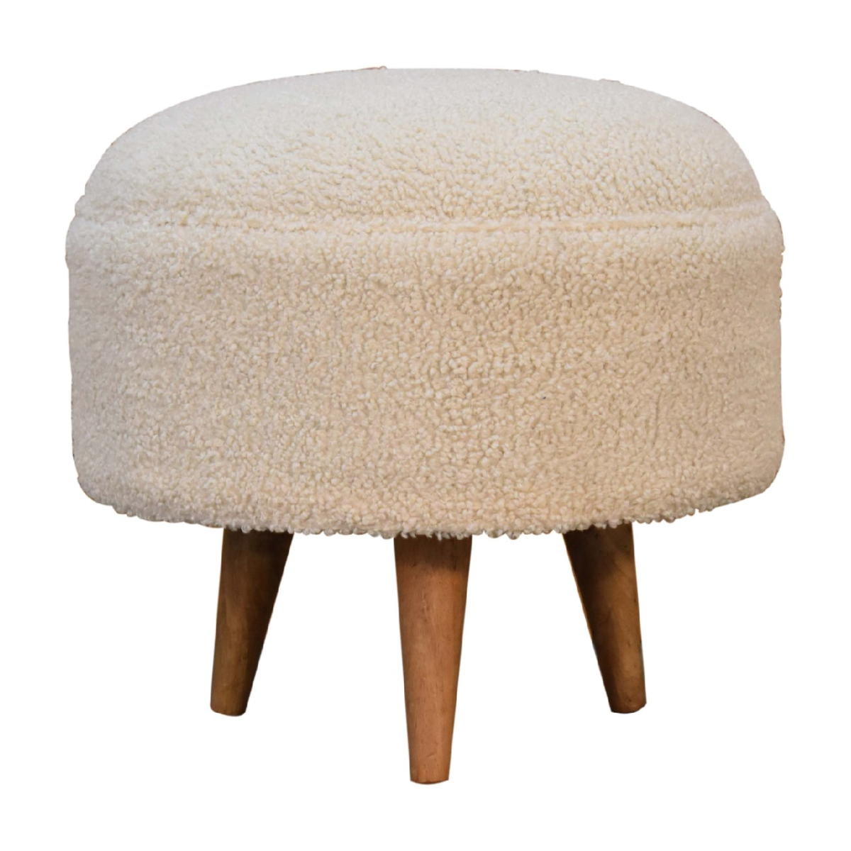 Solid Mango Wood Cream Boucle Rounded Footstool - Image 2