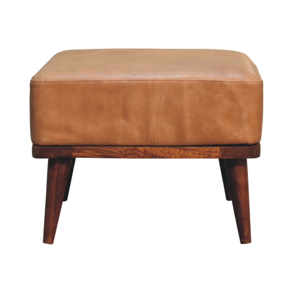Solid Mango Wood Tan Buffalo Leather Tan Footstool - Image 2