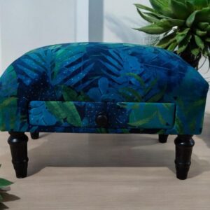 FLORAL FABRIC FOOTSTOOL WITH DRAWER