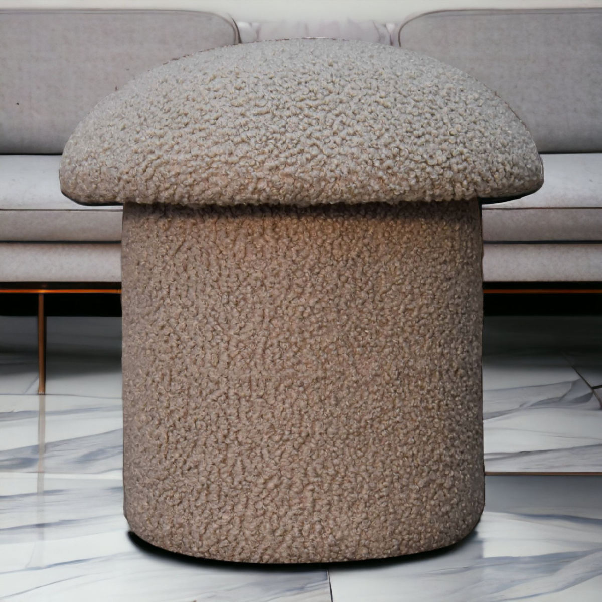 Solid Mango Wood Mud Boucle Mushroom Footstool - Image 3
