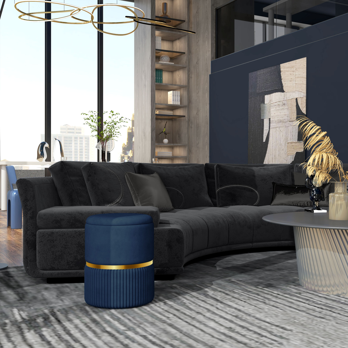 Round Pouffe, Storage Footstool with Cushioned Top, Hidden Space - Image 2