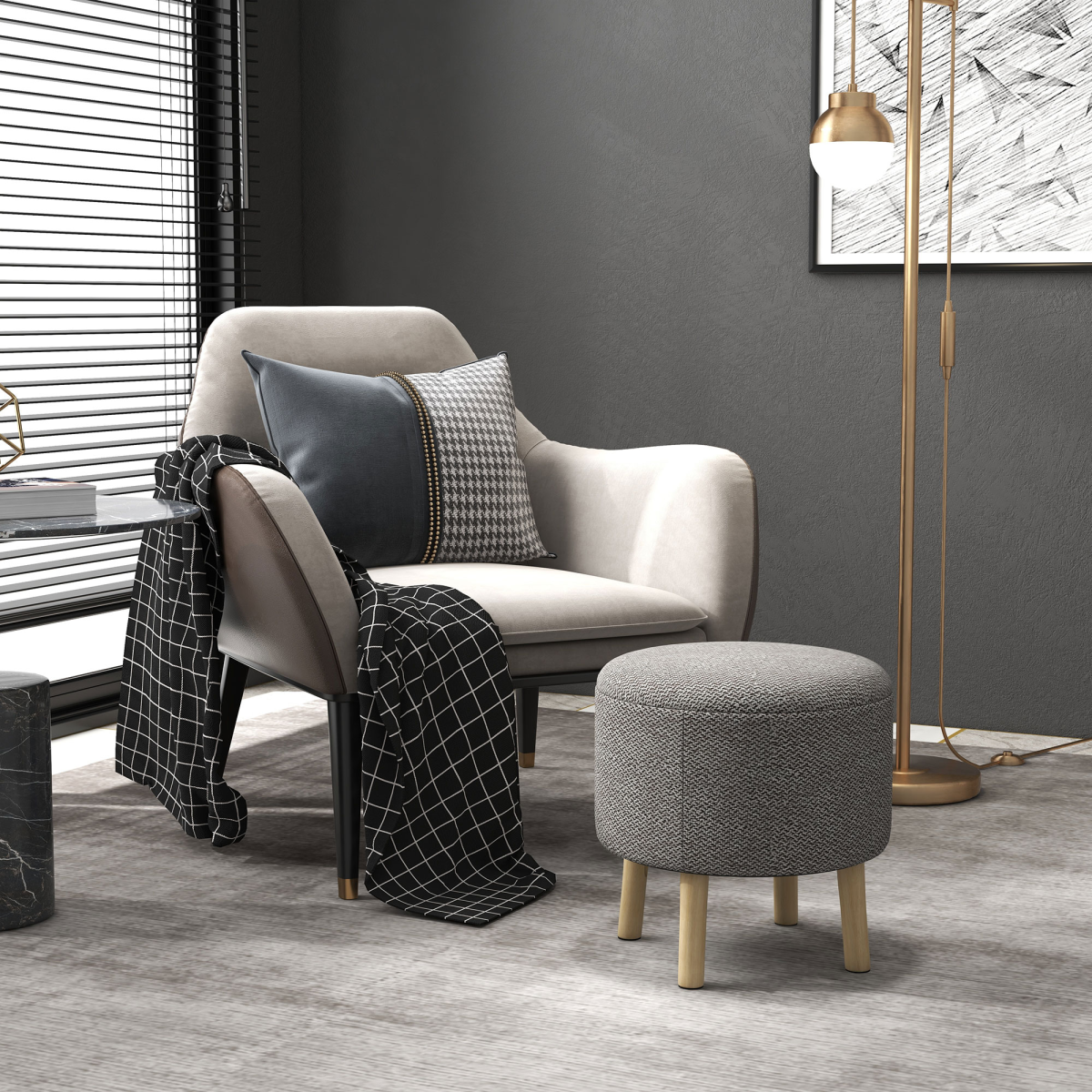 Storage Ottoman, Round Stool Chair with Cushioned Top, Hidden Space - Image 2