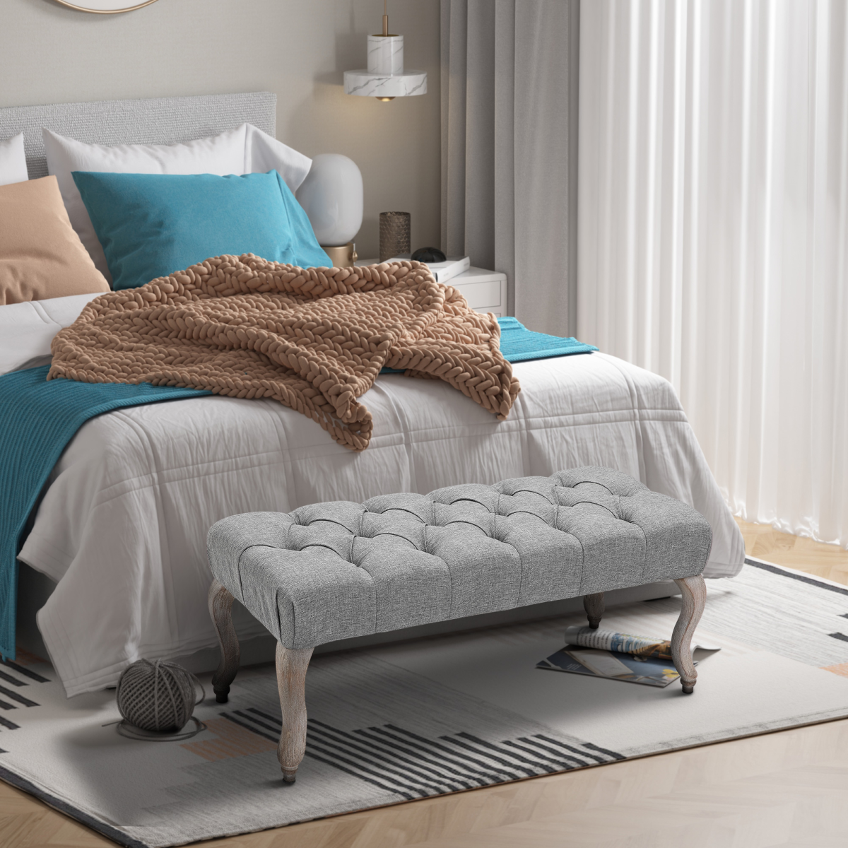 Tufted Upholstered Accent Bench Window Seat Ottoman Bed End Stool - Image 2