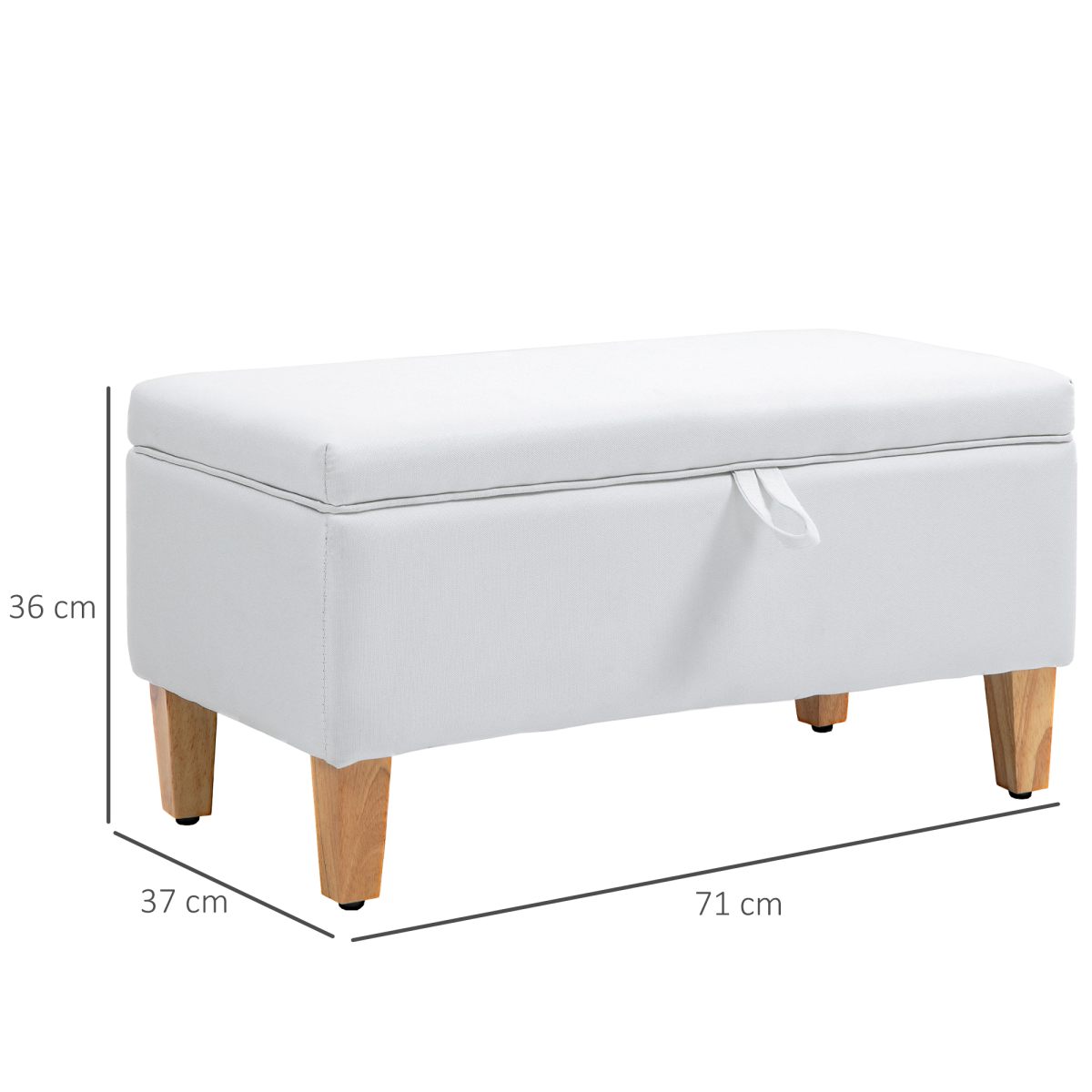 Linen Storage Ottoman Storage Box Footstool with Rubberwood Legs Cream - Image 3