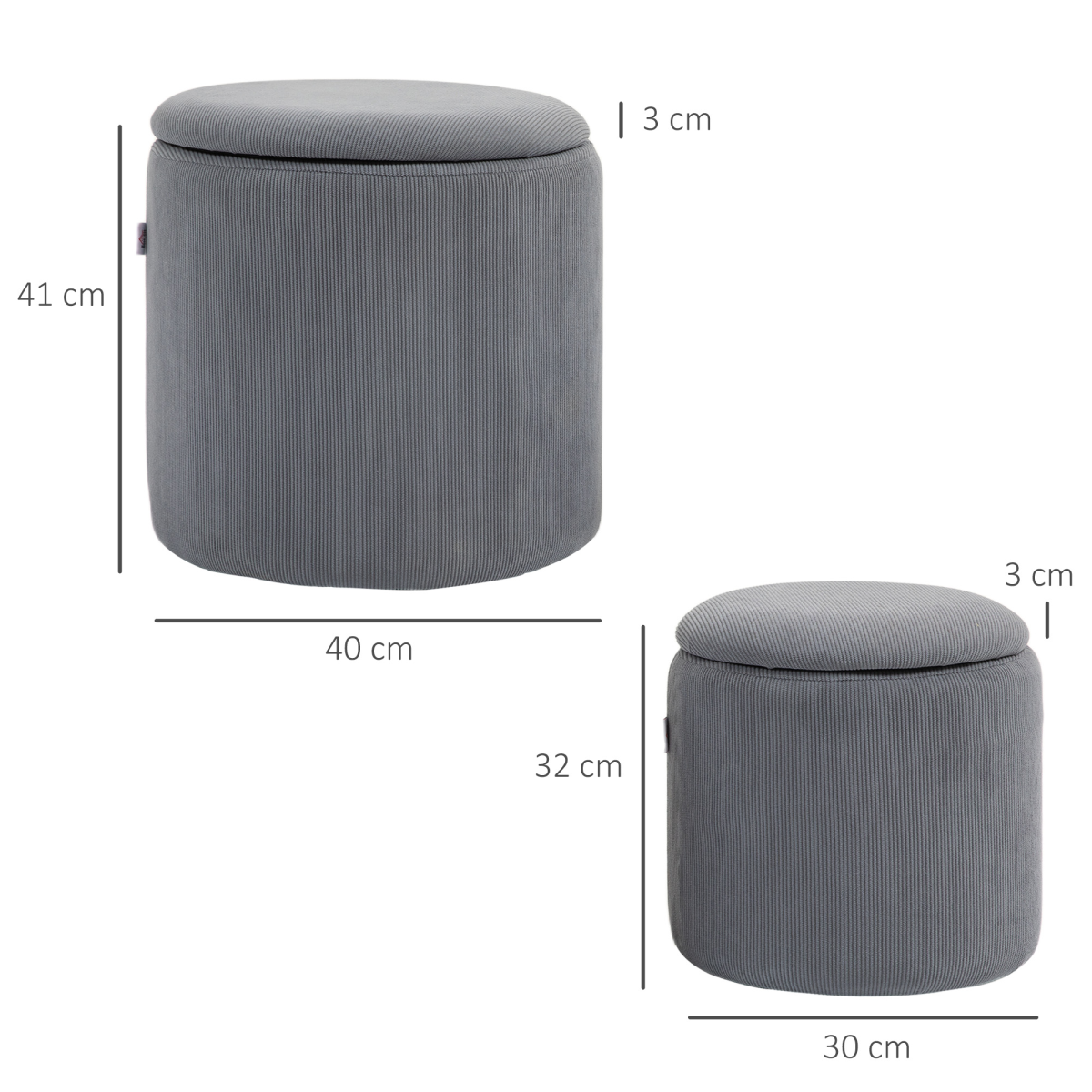 Fabric Storage Ottoman with Removable Lid, Set of 2, Light Grey - Image 3