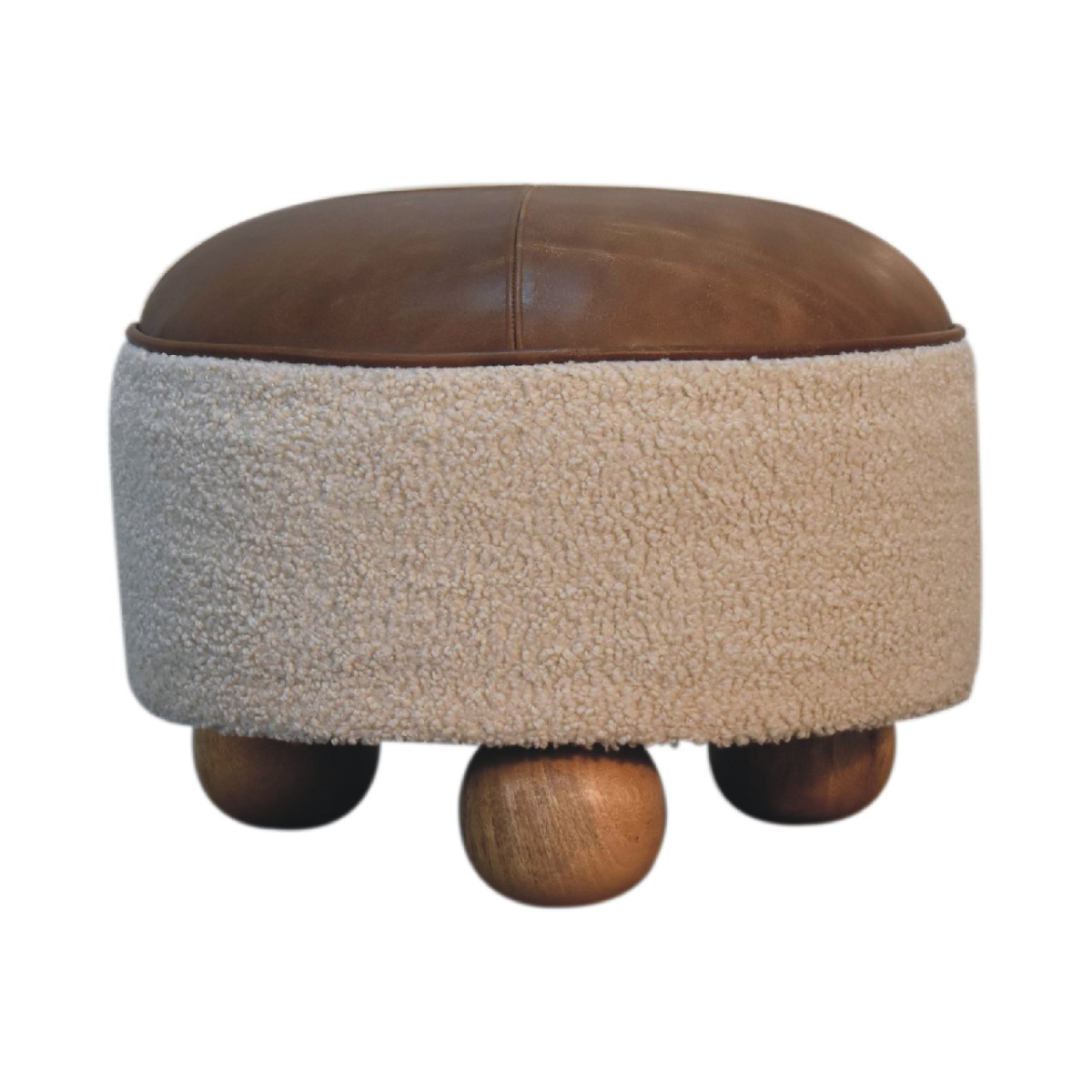 Solid Mango Wood Cream Boucle Buffalo Footstool - Image 4