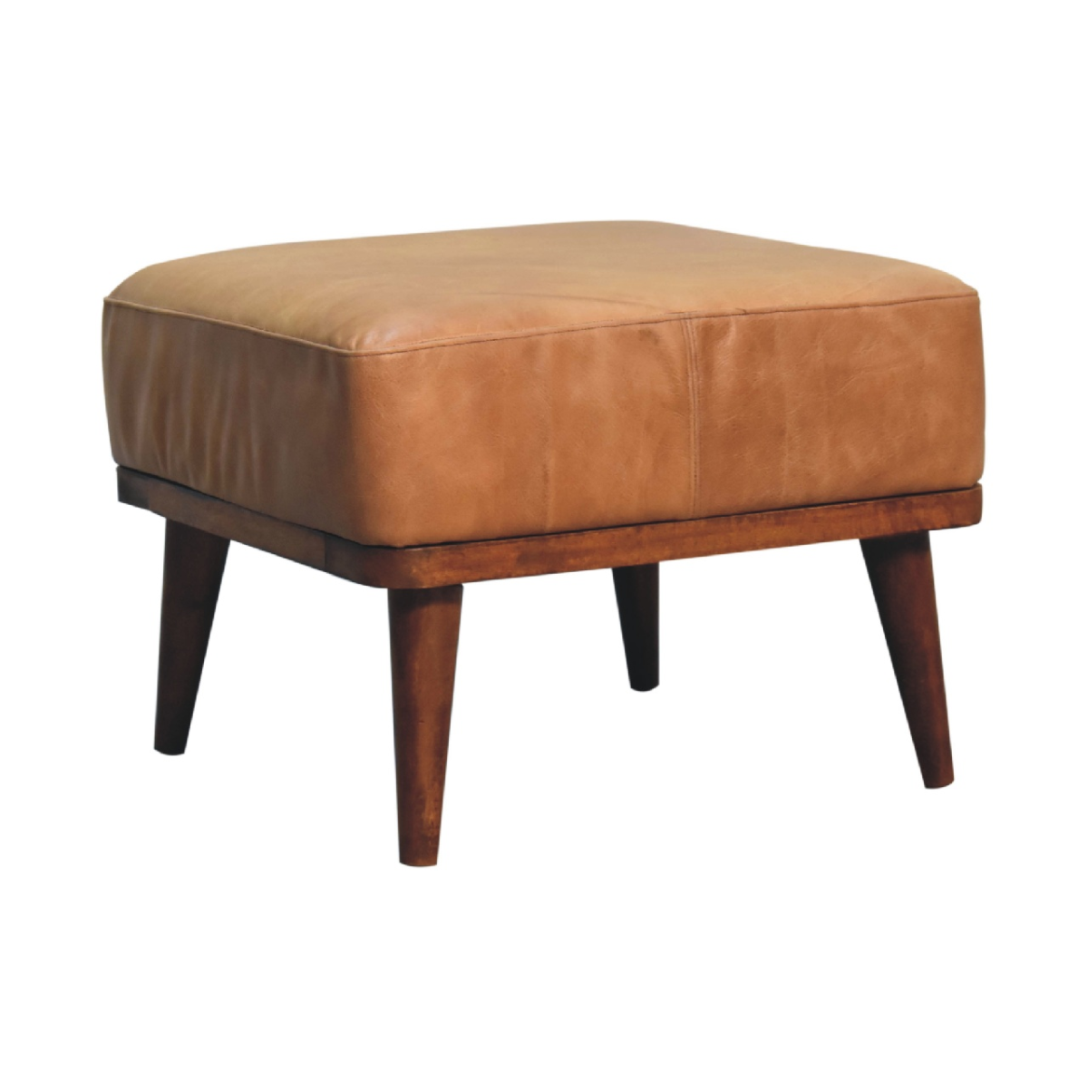 Solid Mango Wood Tan Buffalo Leather Tan Footstool - Image 4