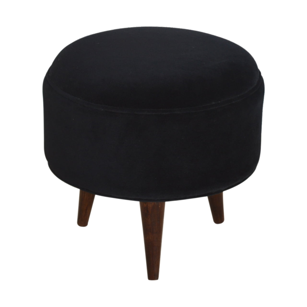 Solid Mango Wood Black Velvet Nordic Style Footstool - Image 5