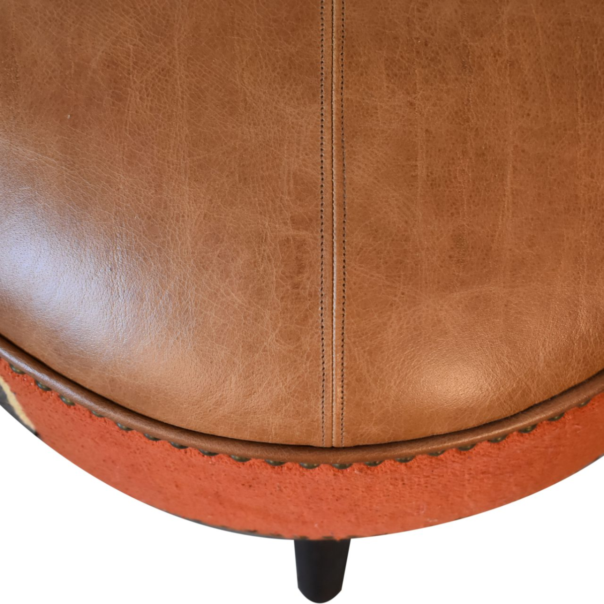 Solid Wood Durrie & Leather Mixed Footstool - Image 5