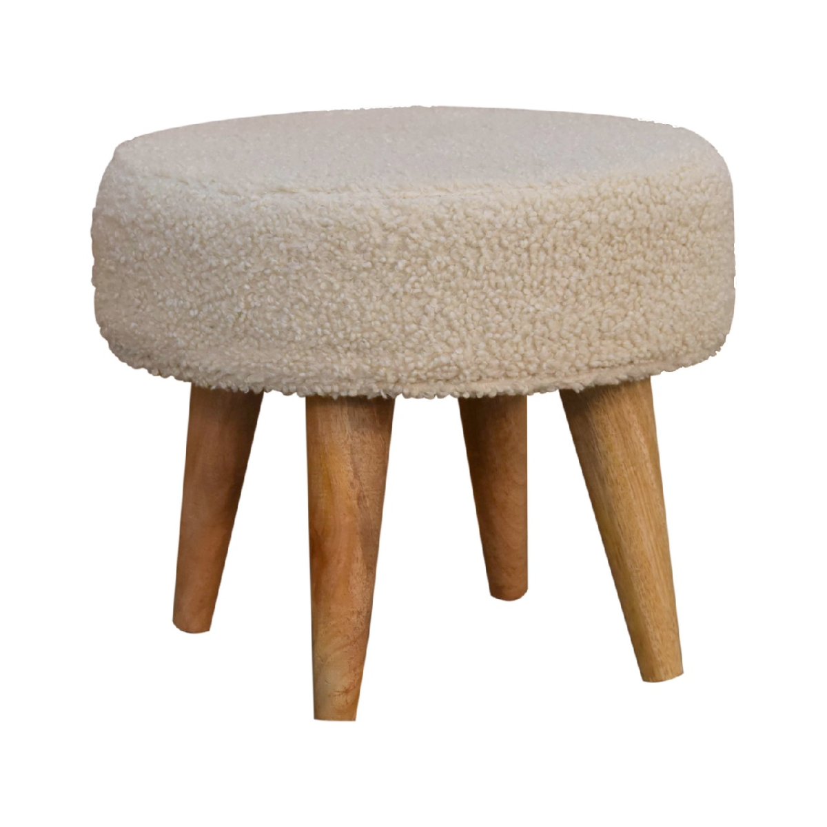 Solid Mango Wood Cream Boucle Petite Footstool - Image 5