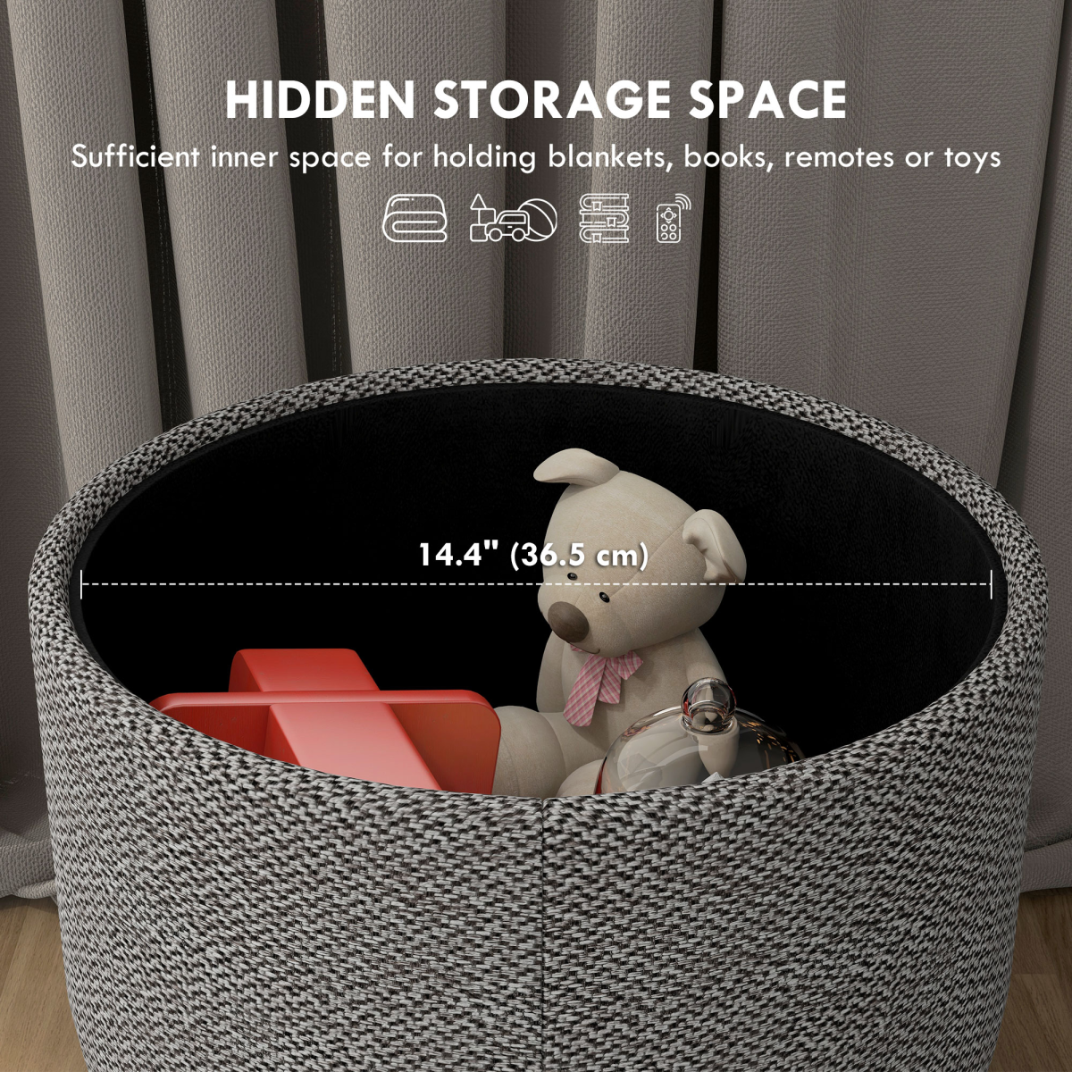 Storage Ottoman, Round Stool Chair with Cushioned Top, Hidden Space - Image 4