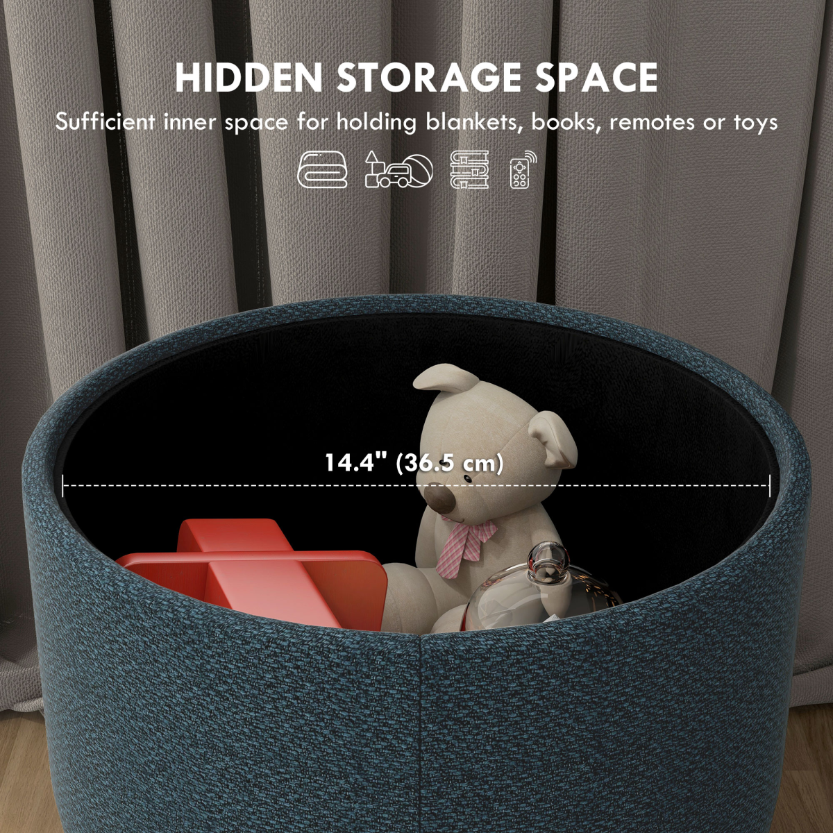 Storage Ottoman, Round Stool Chair with Cushioned Top, Hidden Space - Image 4