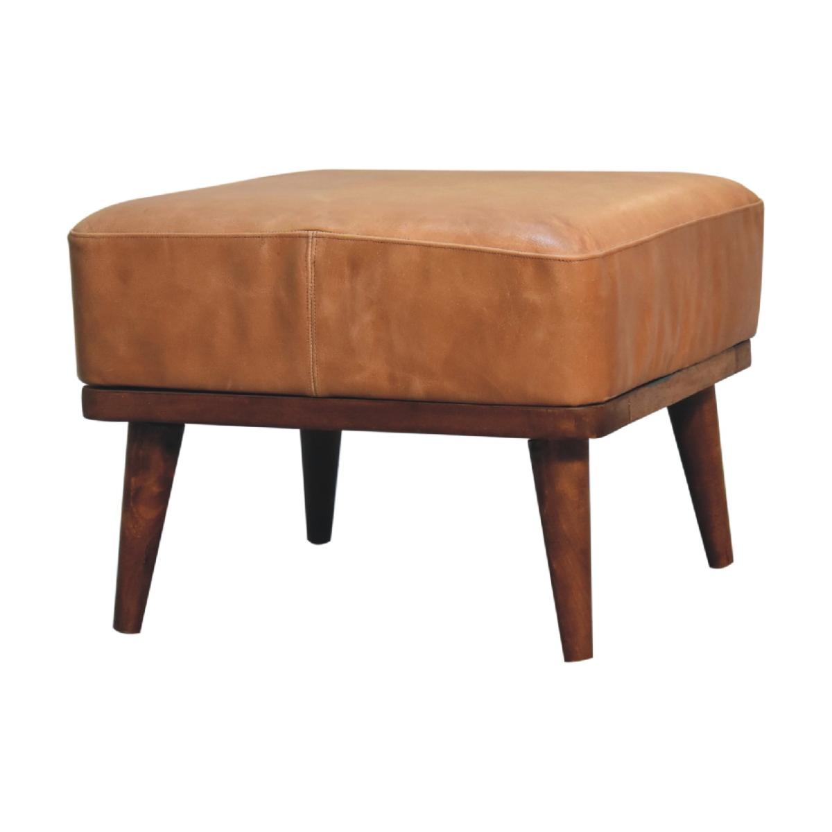 Solid Mango Wood Tan Buffalo Leather Tan Footstool - Image 5
