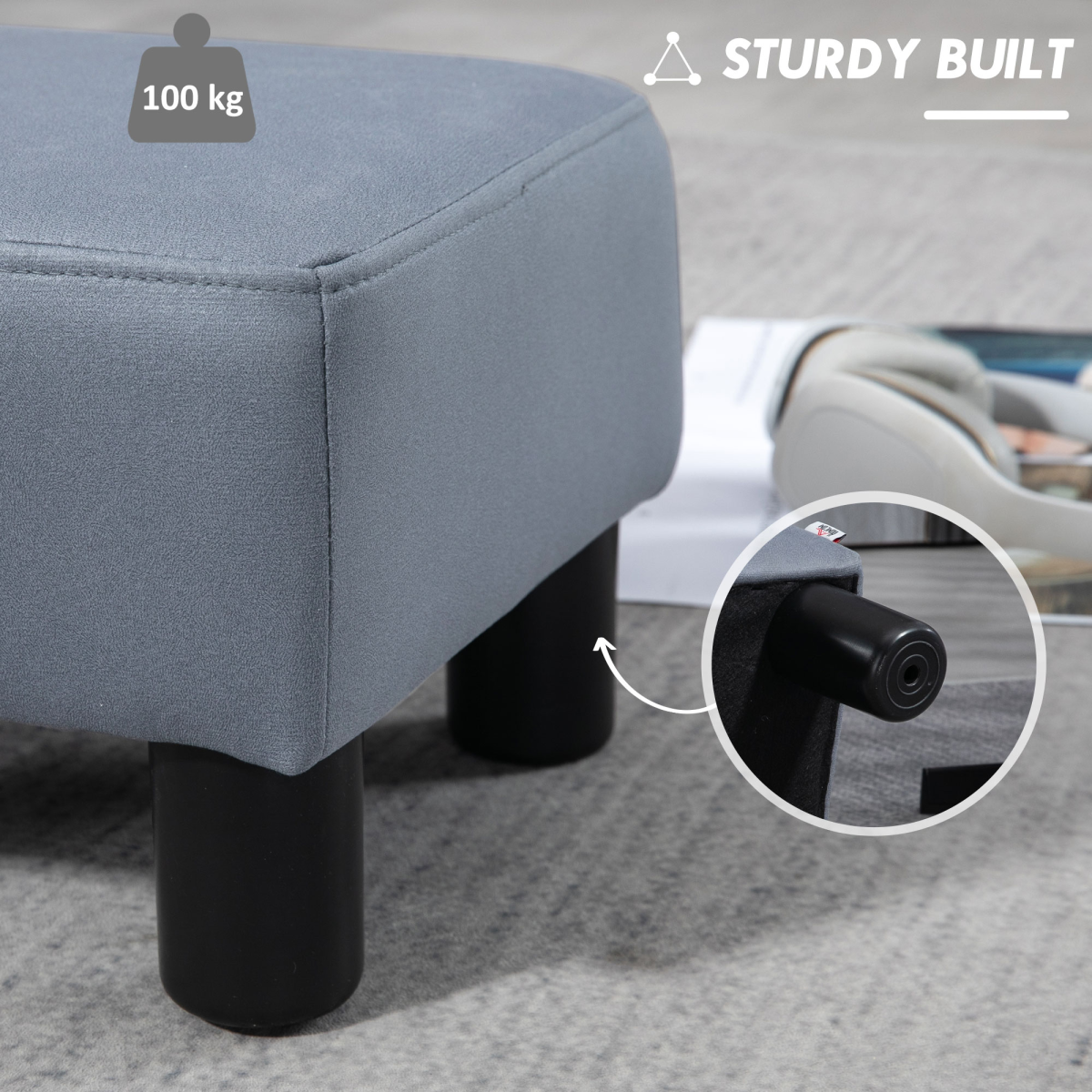 Ottoman Footrest Seat Chair Footstool Small PU Leather Home Office Grey - Image 5