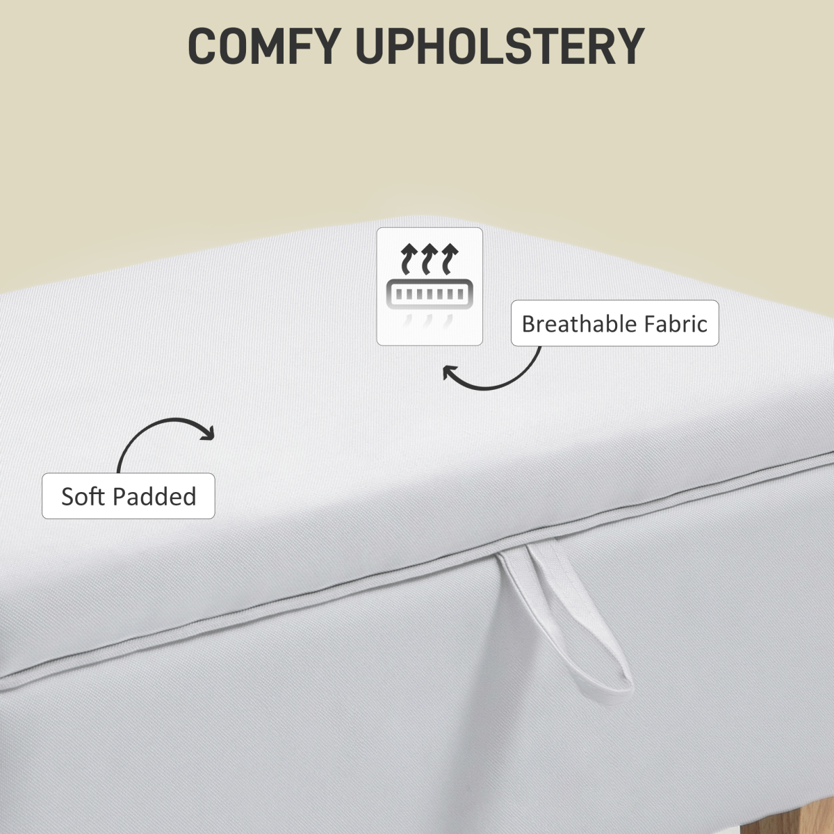 Linen Storage Ottoman Storage Box Footstool with Rubberwood Legs Cream - Image 5