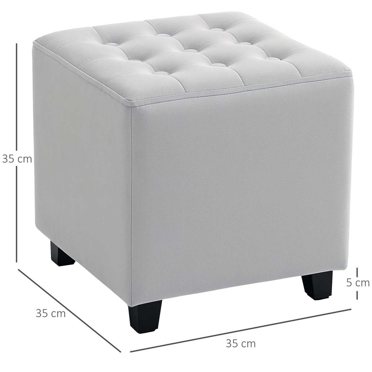 Square Footstool Small Ottoman w/ Wood Legs for Bedroom Light Grey - Image 5