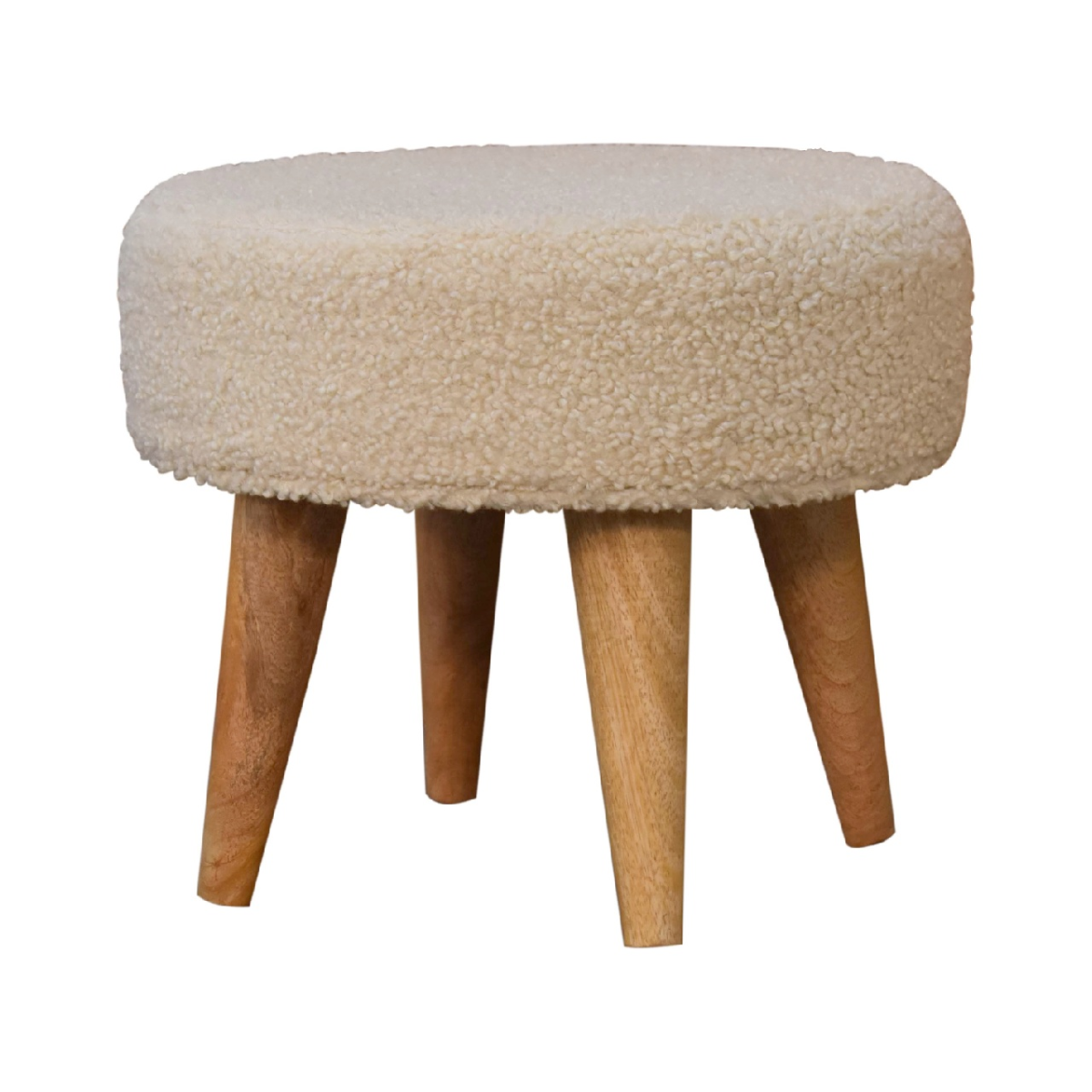 Solid Mango Wood Cream Boucle Petite Footstool - Image 6
