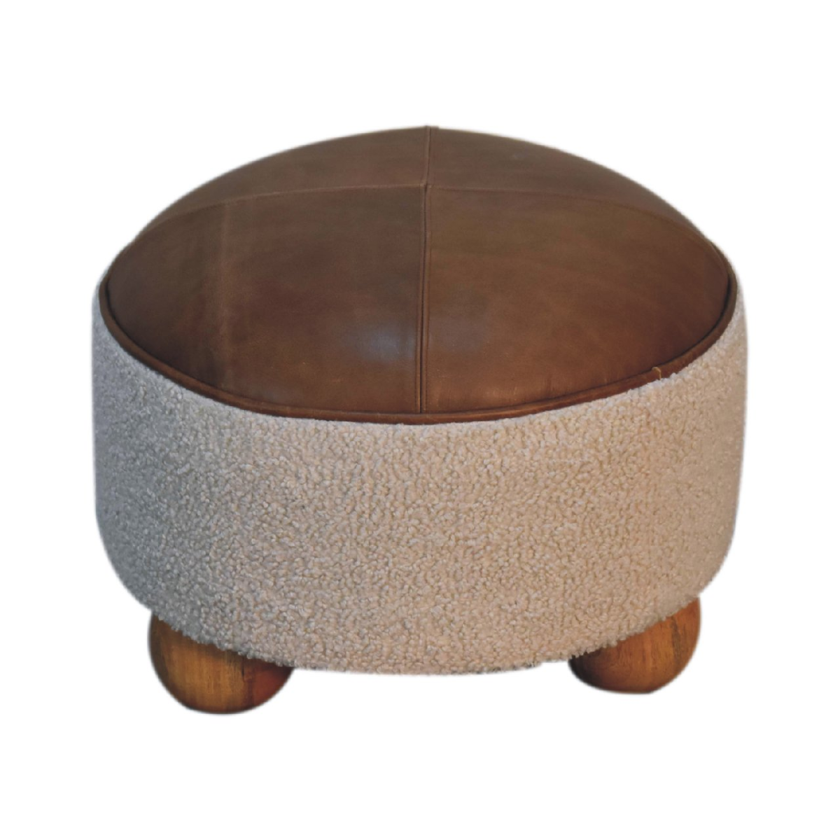 Solid Mango Wood Cream Boucle Buffalo Footstool - Image 6