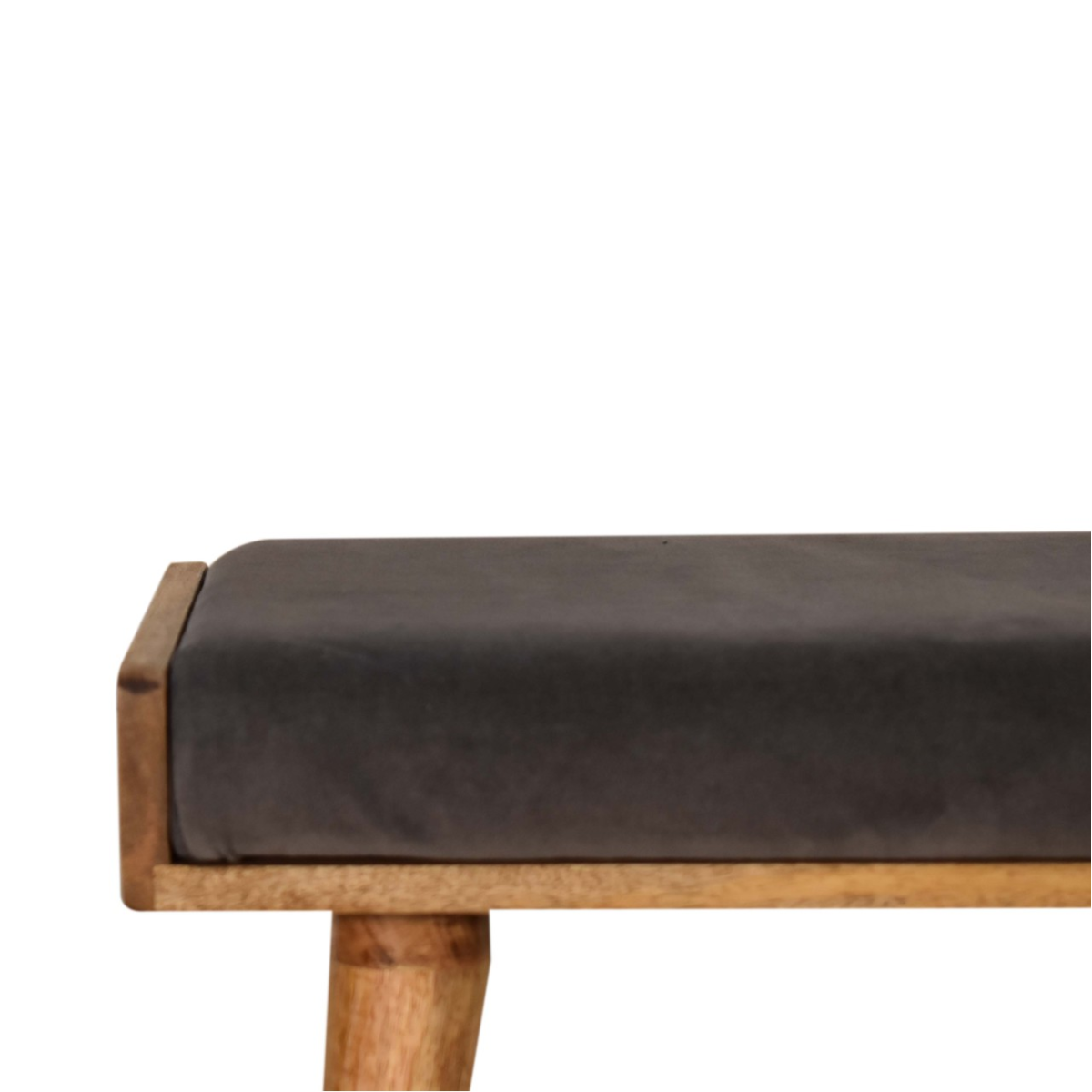Solid Mango Wood Grey Velvet Tray Style Footstool - Image 6