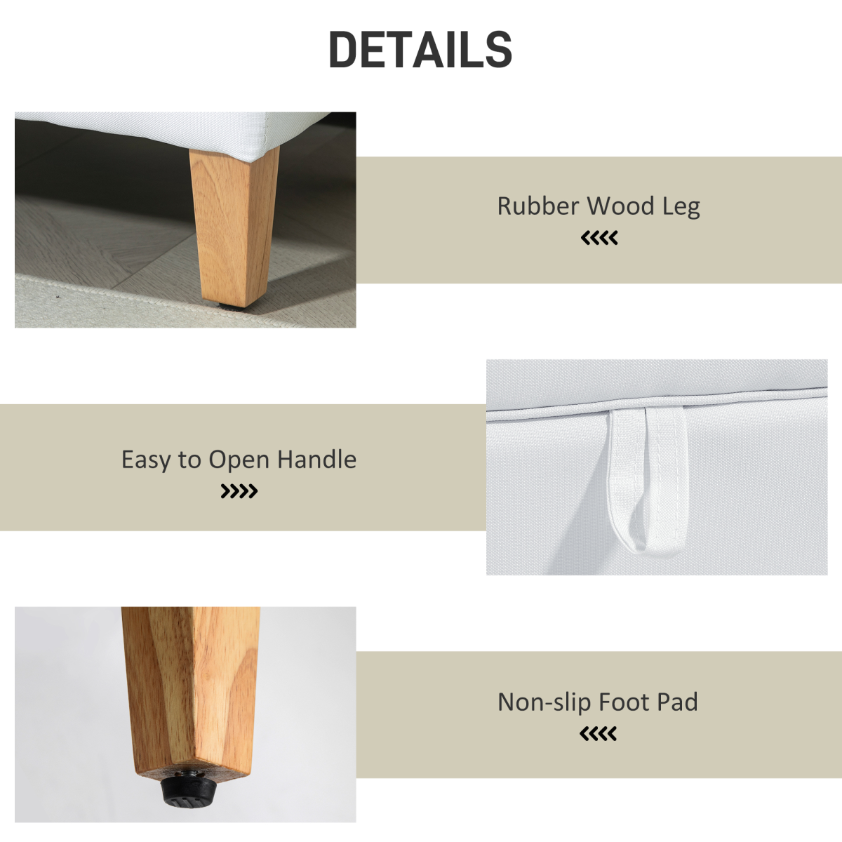 Linen Storage Ottoman Storage Box Footstool with Rubberwood Legs Cream - Image 6