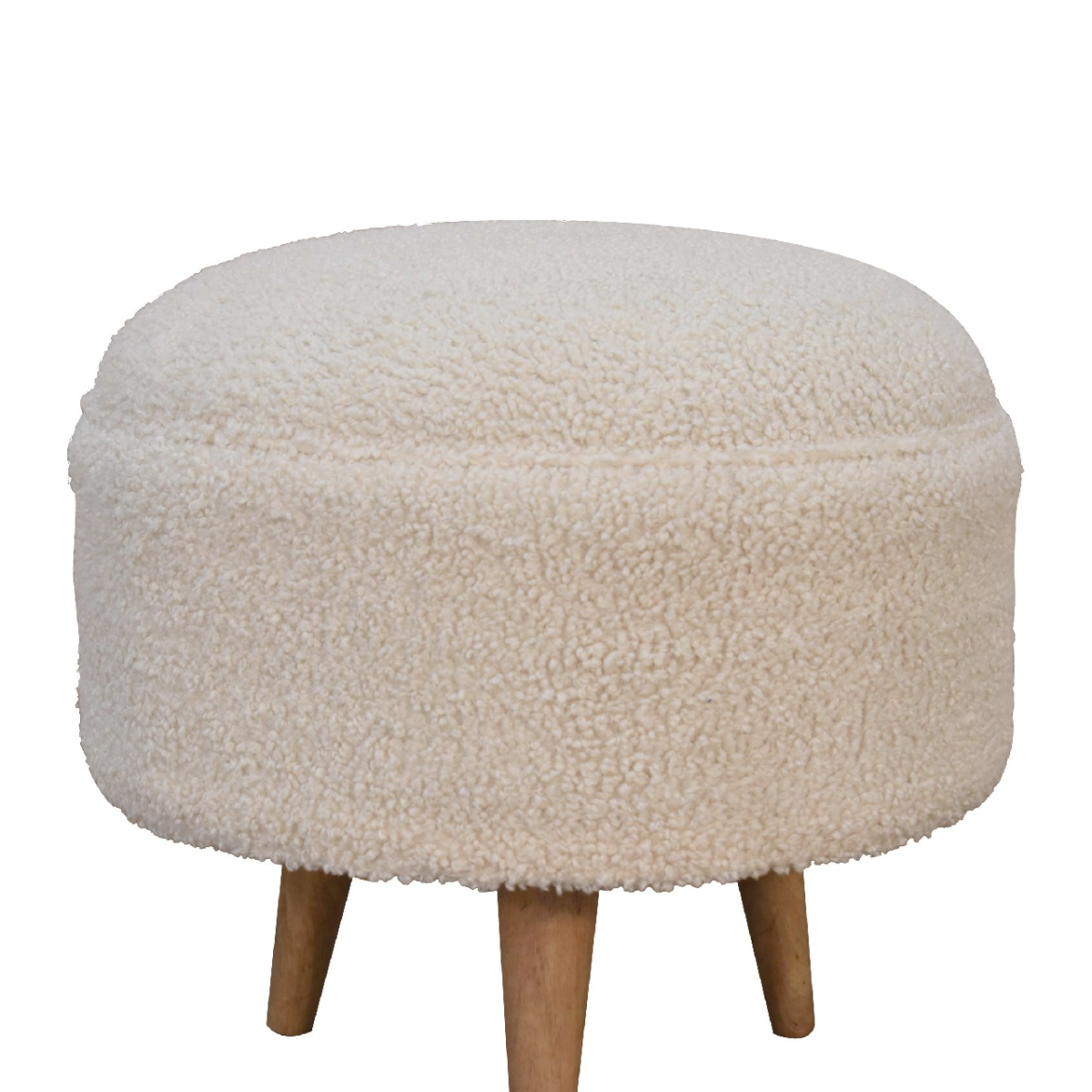 Solid Mango Wood Cream Boucle Rounded Footstool - Image 7