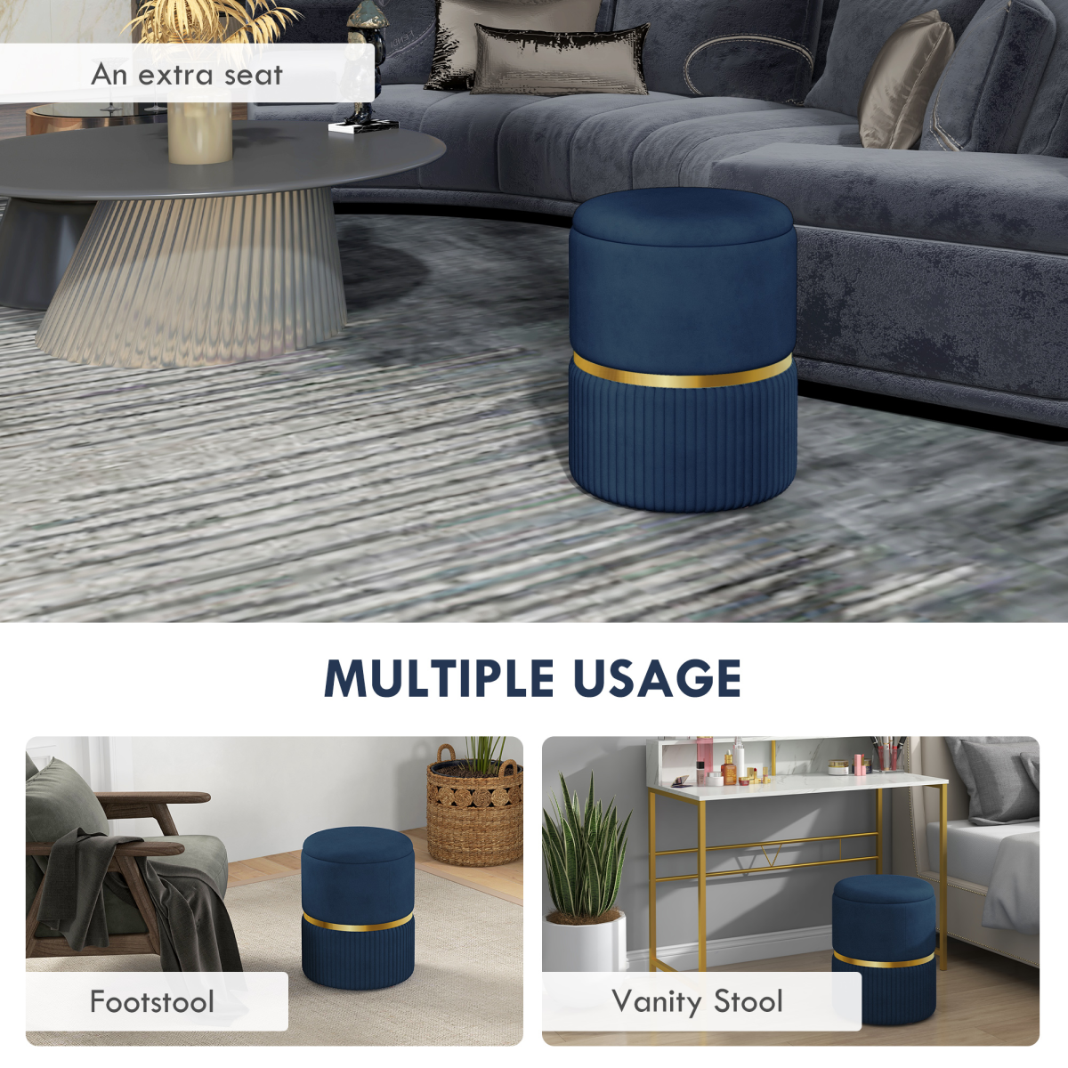 Round Pouffe, Storage Footstool with Cushioned Top, Hidden Space - Image 6