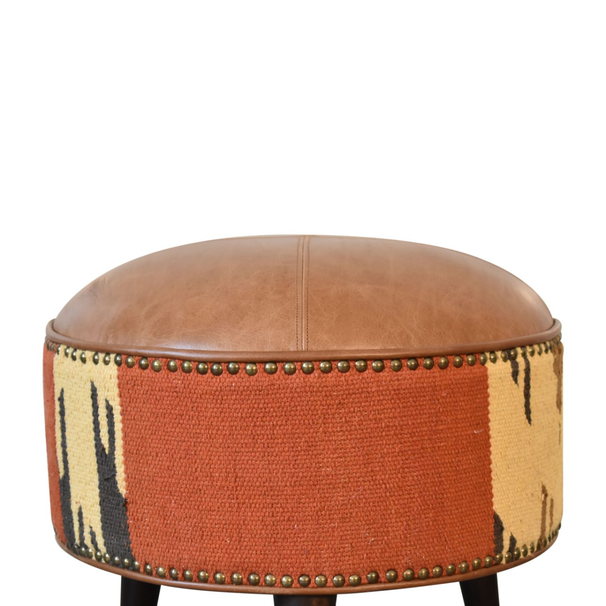 Solid Wood Durrie & Leather Mixed Footstool - Image 7