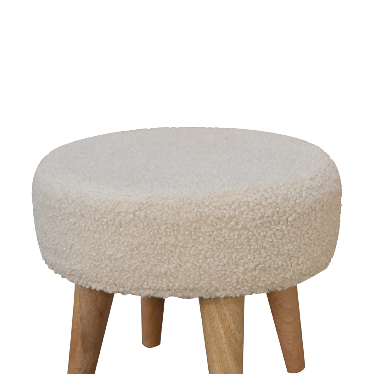 Solid Mango Wood Cream Boucle Petite Footstool - Image 7