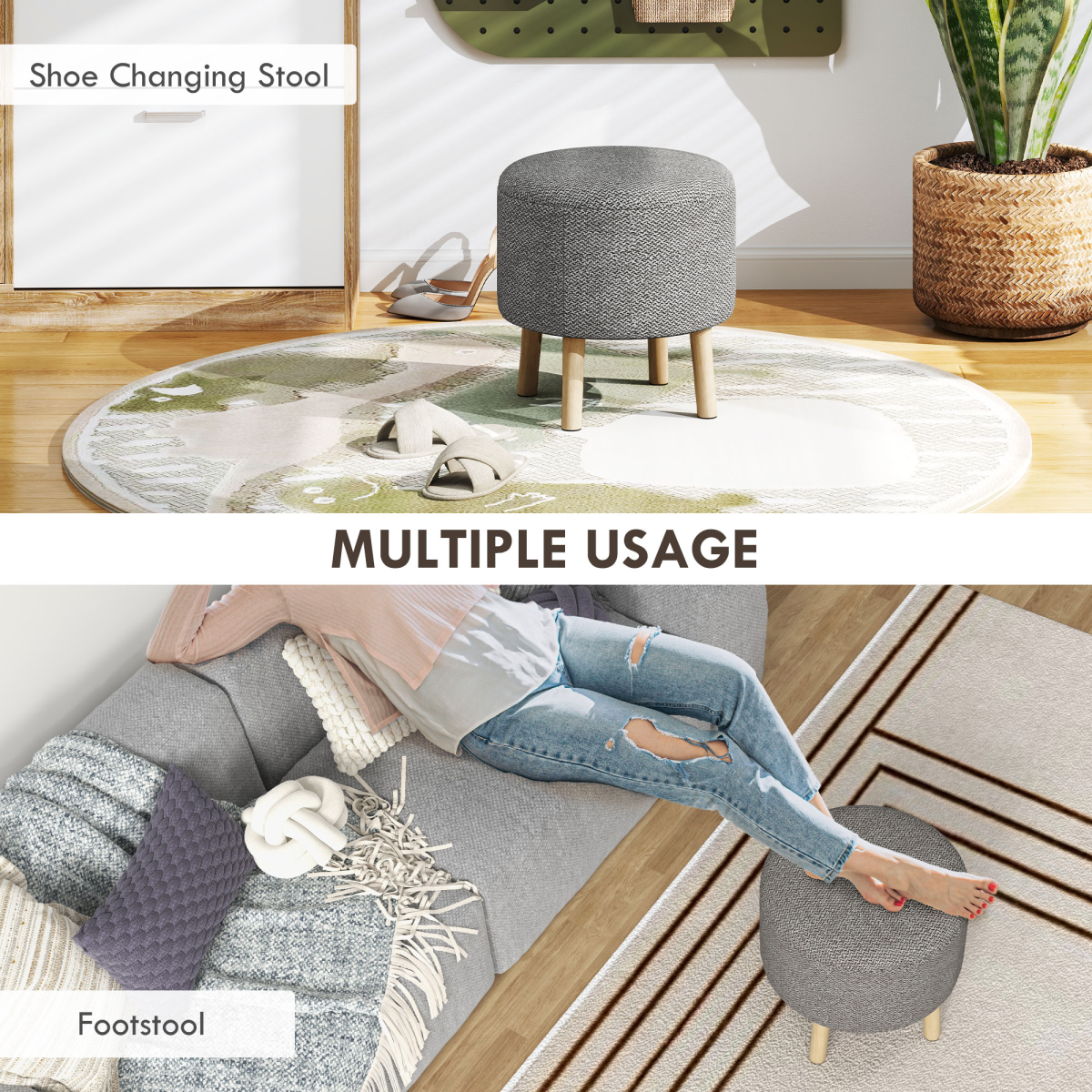 Storage Ottoman, Round Stool Chair with Cushioned Top, Hidden Space - Image 6