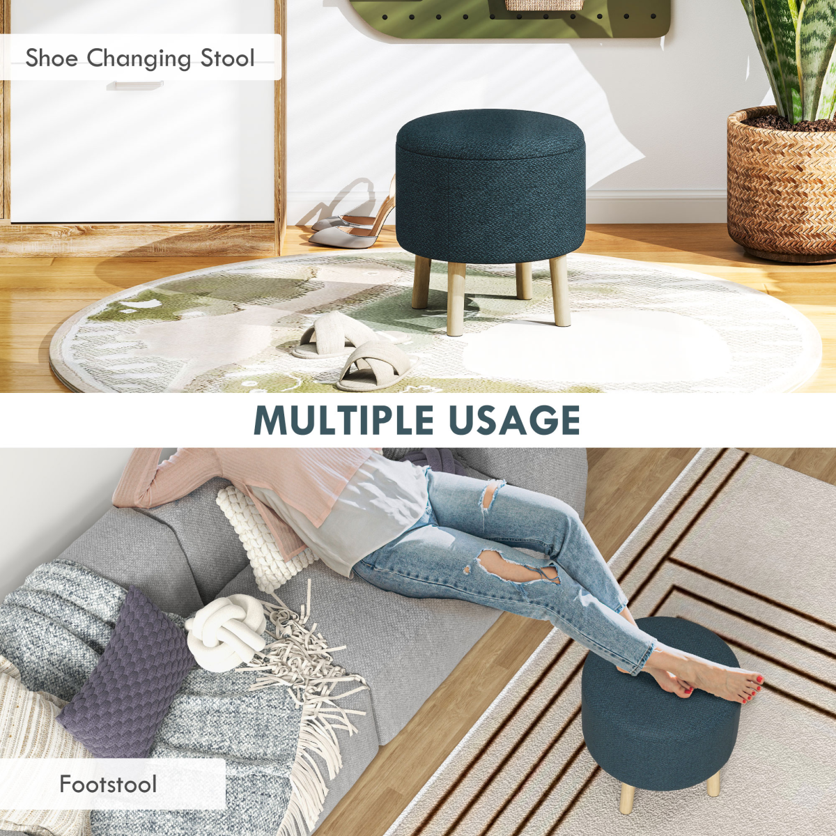 Storage Ottoman, Round Stool Chair with Cushioned Top, Hidden Space - Image 6