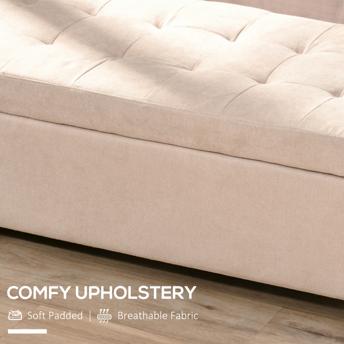 Linen Storage Ottoman Bench Padded w/ Tufting Hinged Lid Wood Frame Feet - Image 6