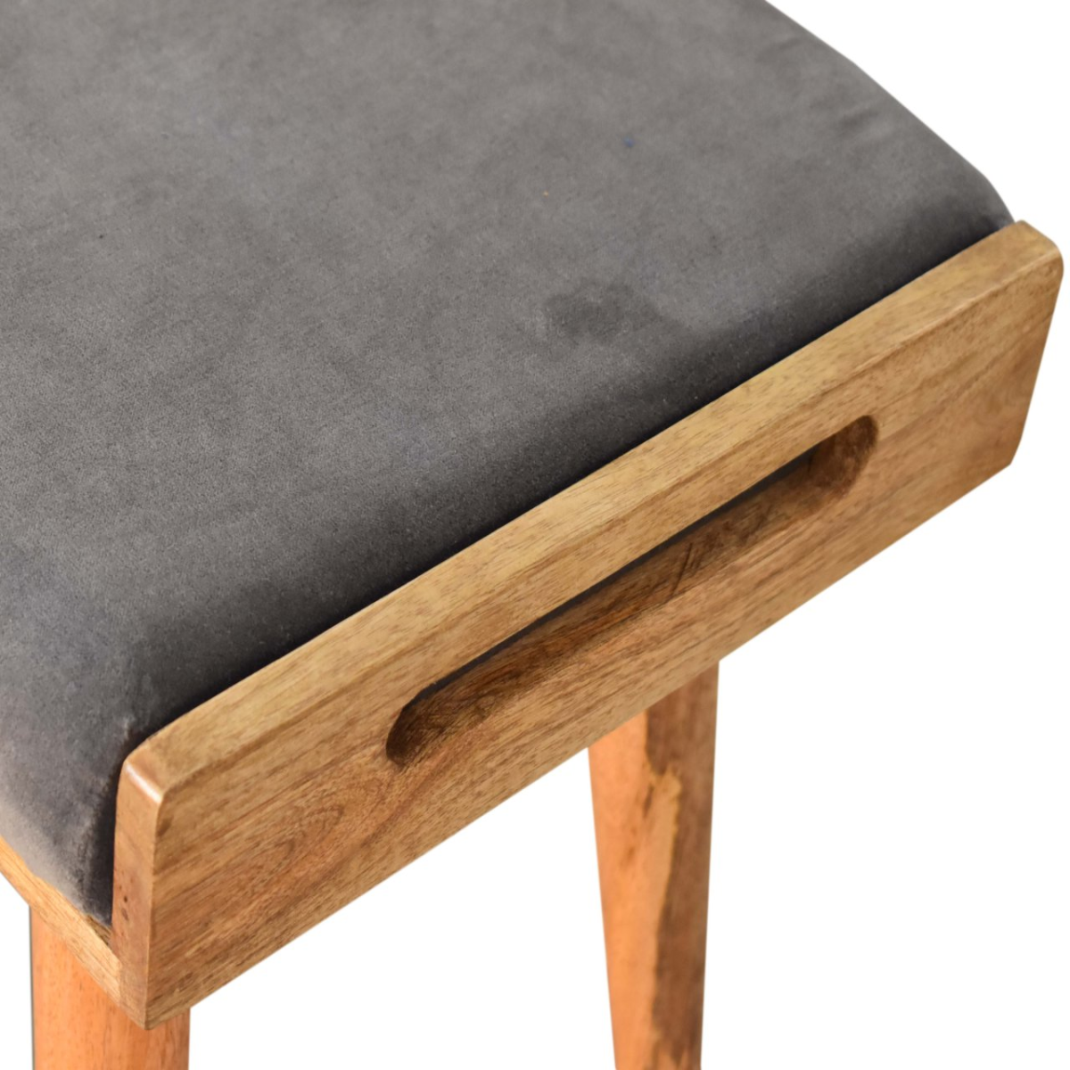 Solid Mango Wood Grey Velvet Tray Style Footstool - Image 7