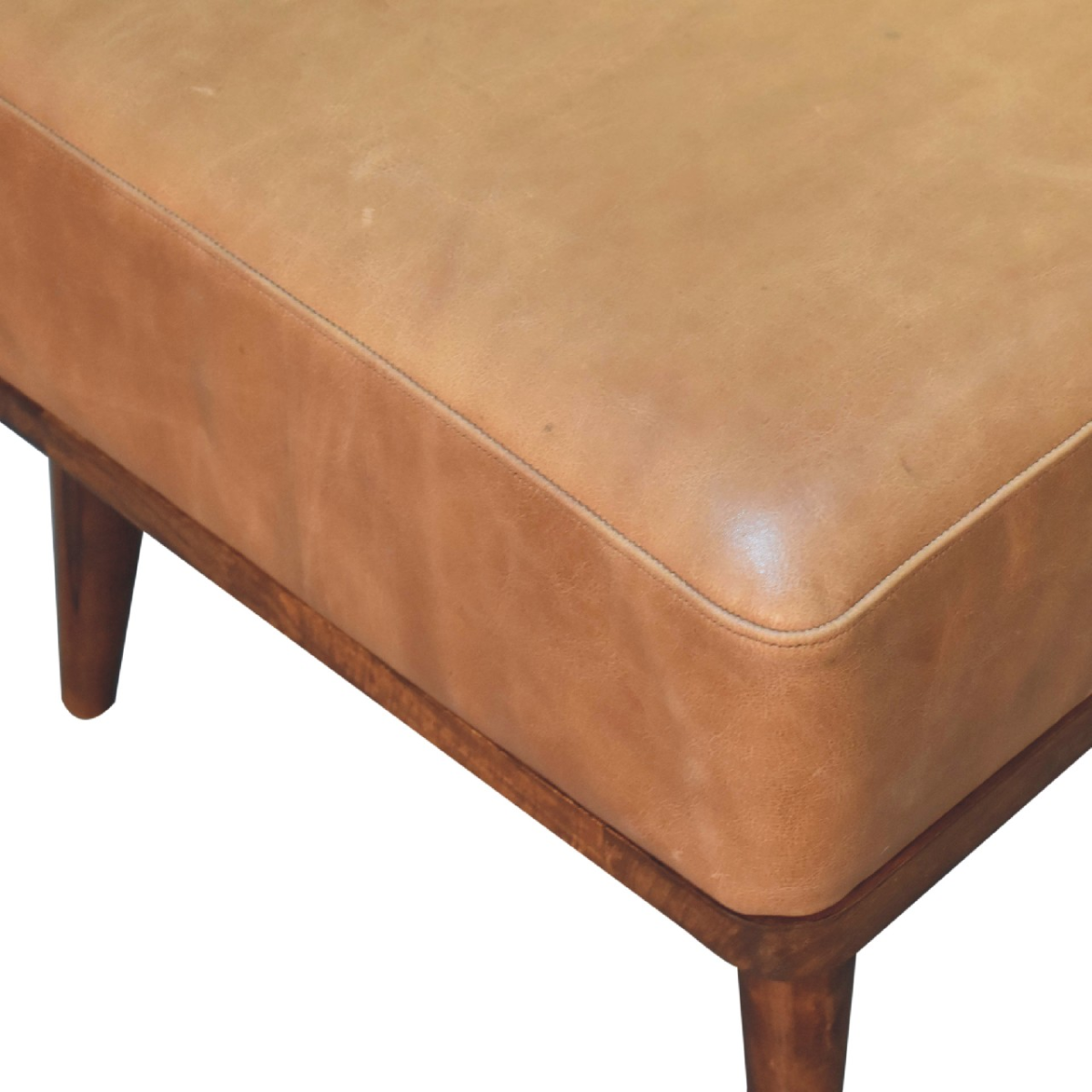 Solid Mango Wood Tan Buffalo Leather Tan Footstool - Image 7