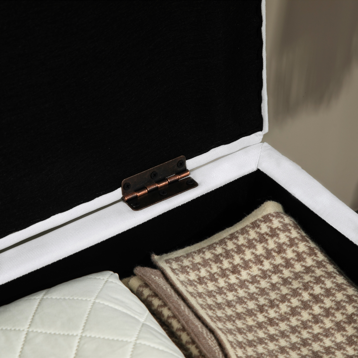 Linen Storage Ottoman Storage Box Footstool with Rubberwood Legs Cream - Image 7