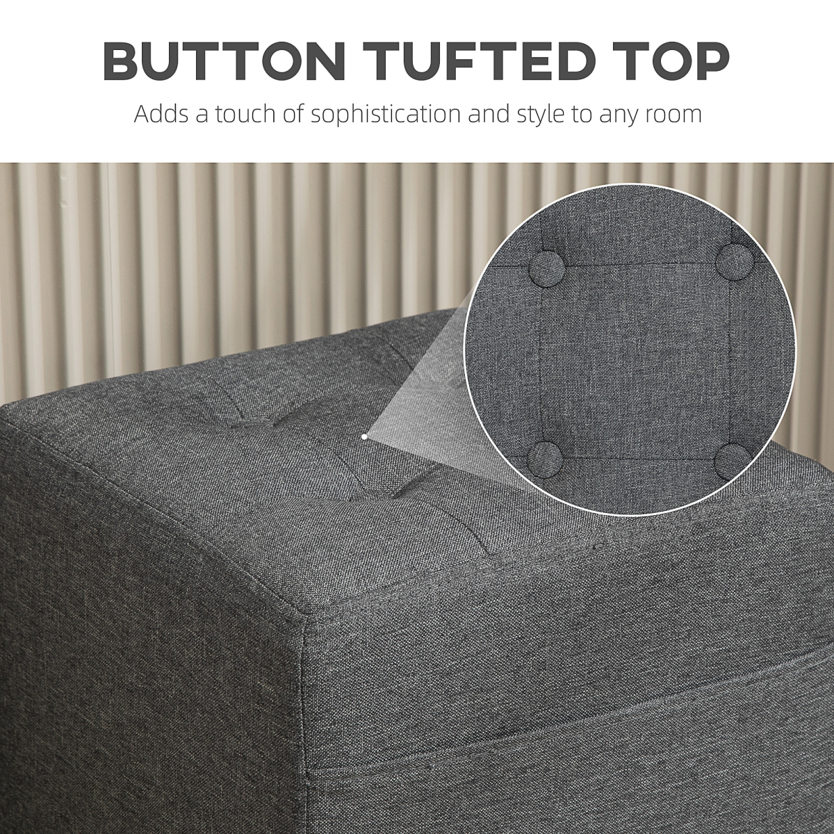 Small Footstool Square Ottoman with Padded Seat for Living Room Grey - Image 7