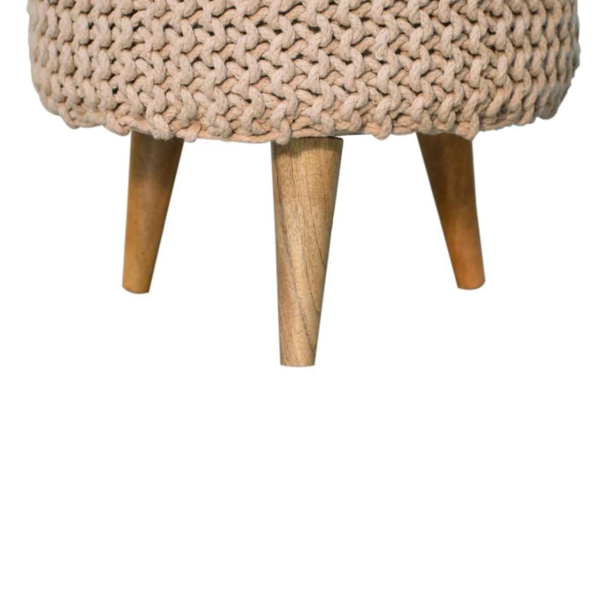 Solid Mango Wood Keeva Beige Round Footstool - Image 8