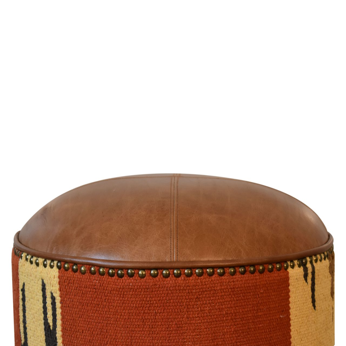 Solid Wood Durrie & Leather Mixed Footstool - Image 8