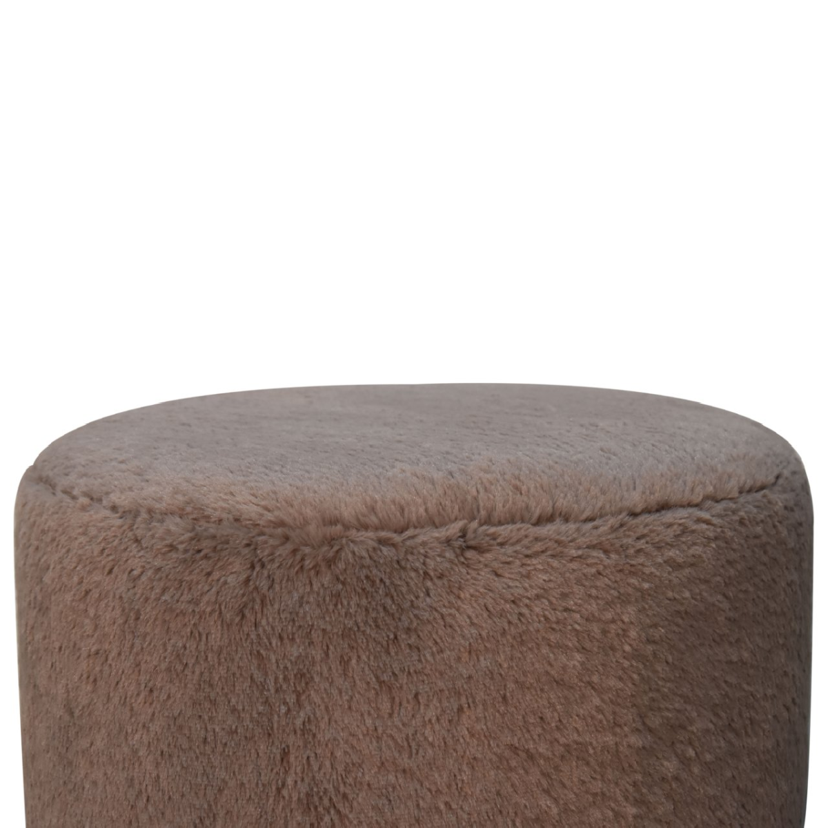 Solid Mango Wood Mocha Faux Fur Round Ball Footstool - Image 8