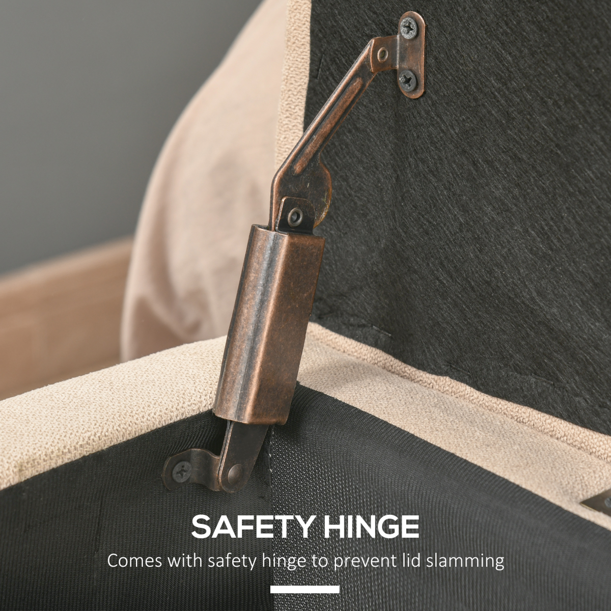 Linen Storage Ottoman Bench Padded w/ Tufting Hinged Lid Wood Frame Feet - Image 7