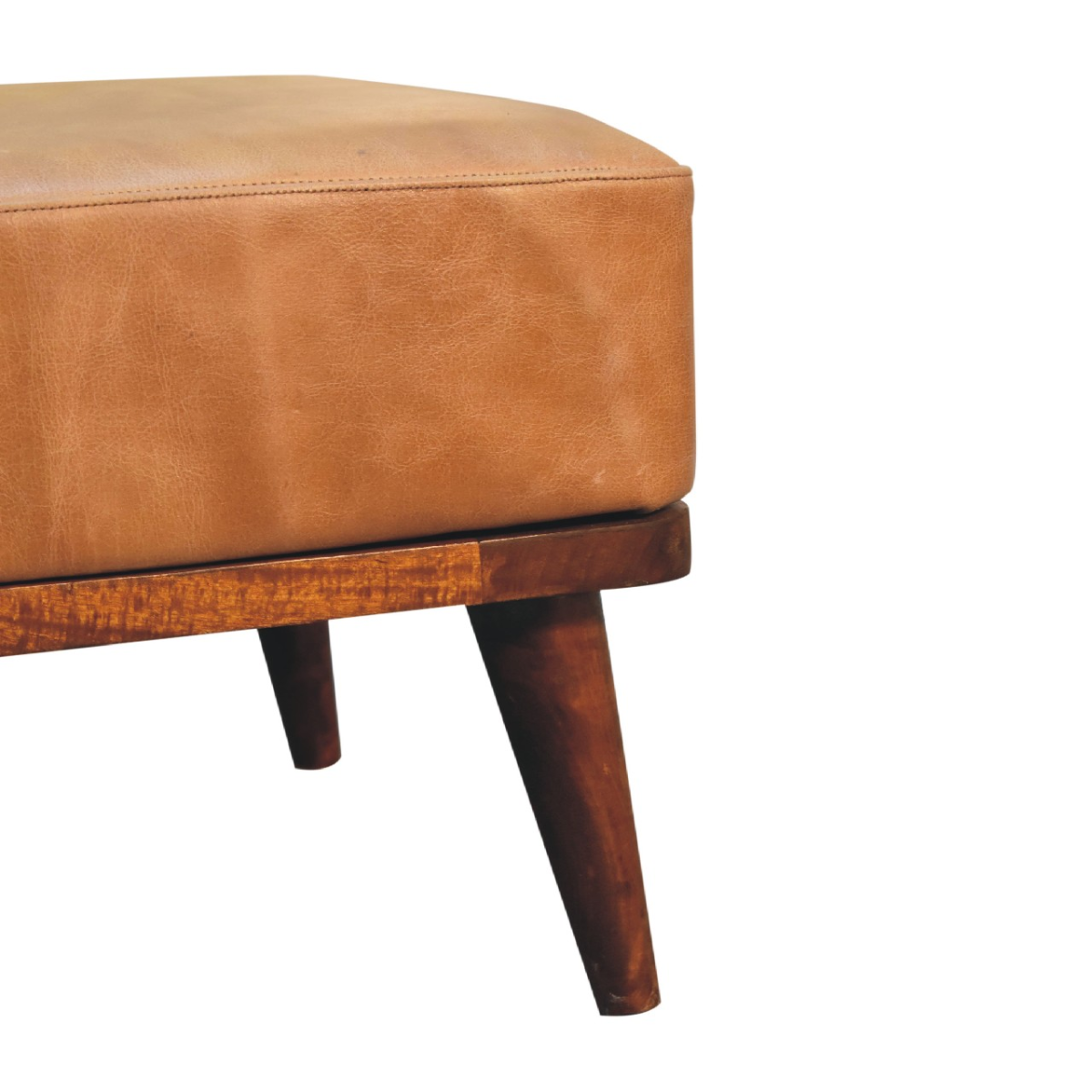 Solid Mango Wood Tan Buffalo Leather Tan Footstool - Image 8
