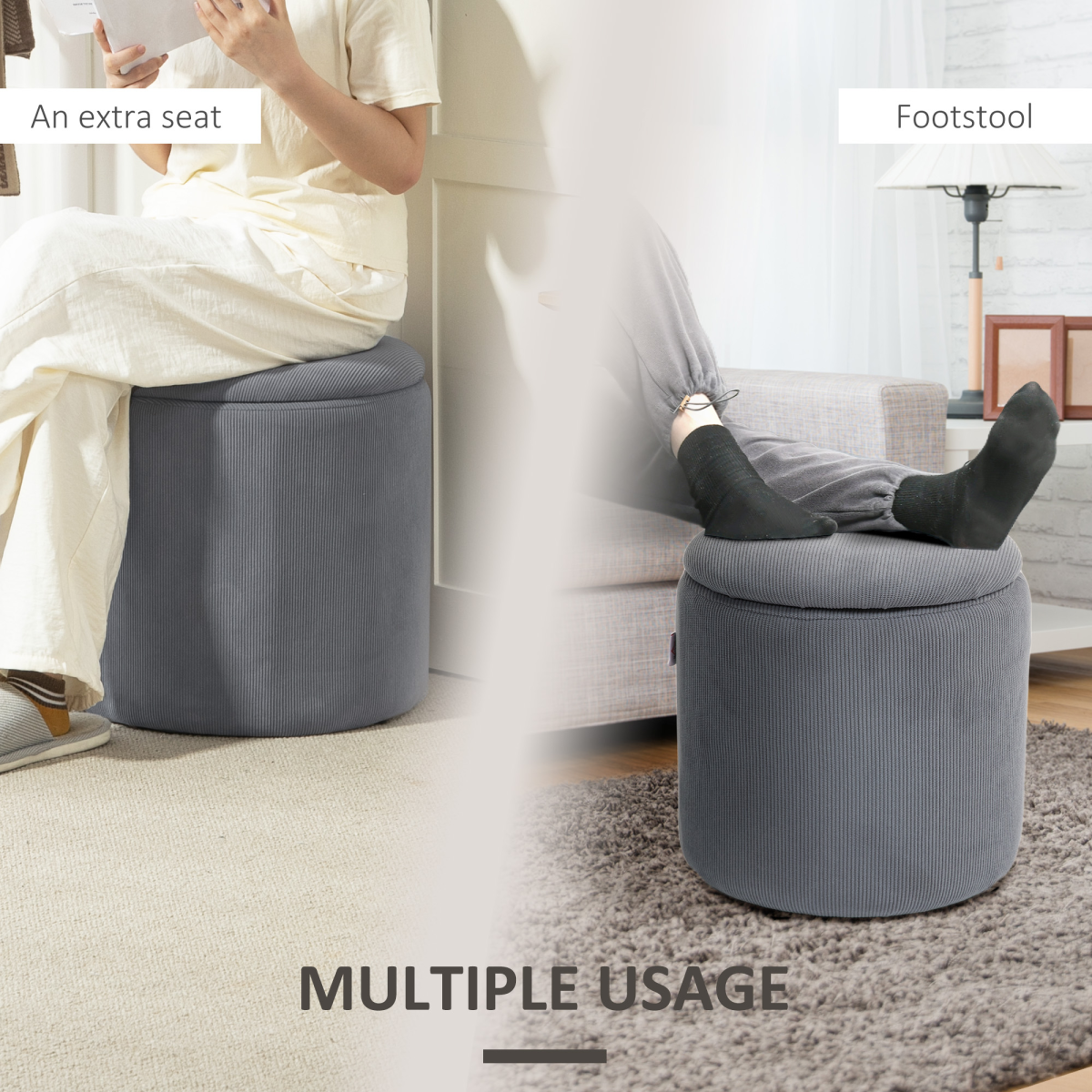 Fabric Storage Ottoman with Removable Lid, Set of 2, Light Grey - Image 8