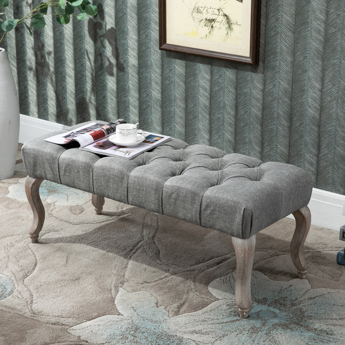Tufted Upholstered Accent Bench Window Seat Ottoman Bed End Stool - Image 8
