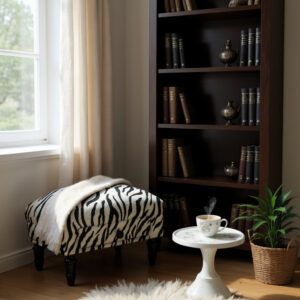 ZEBRA FABRIC FOOTSTOOL WITH DRAWER