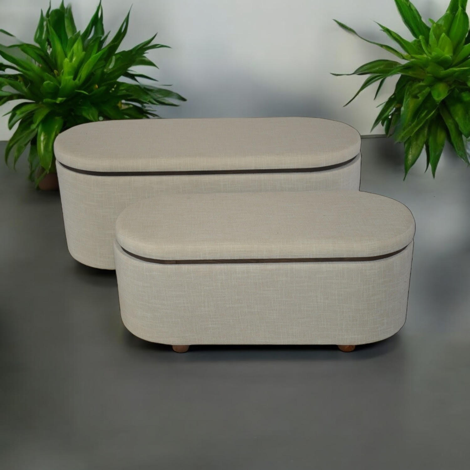 110/90cm Set 2 Wooden Ottoman - Image 2
