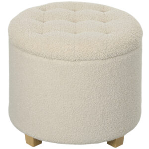 45cm Round Ottoman with Storage, Lid, Cashmere Footstool, Cream White