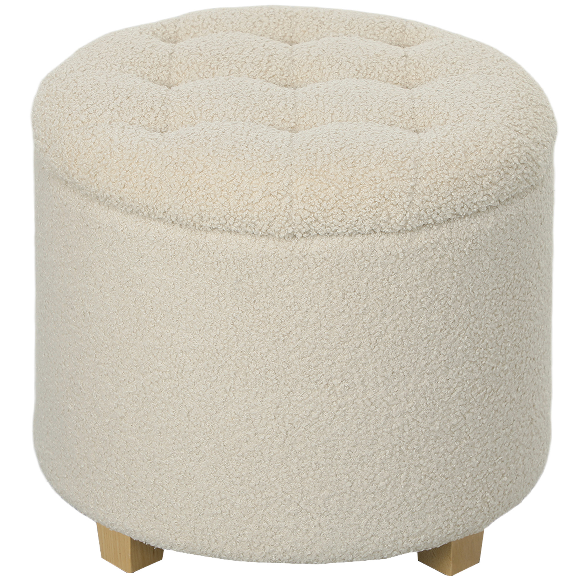 45cm Round Ottoman with Storage, Lid, Cashmere Footstool, Cream White