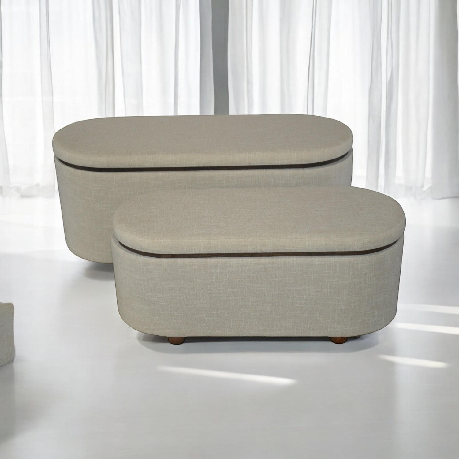 110/90cm Set 2 Wooden Ottoman - Image 4