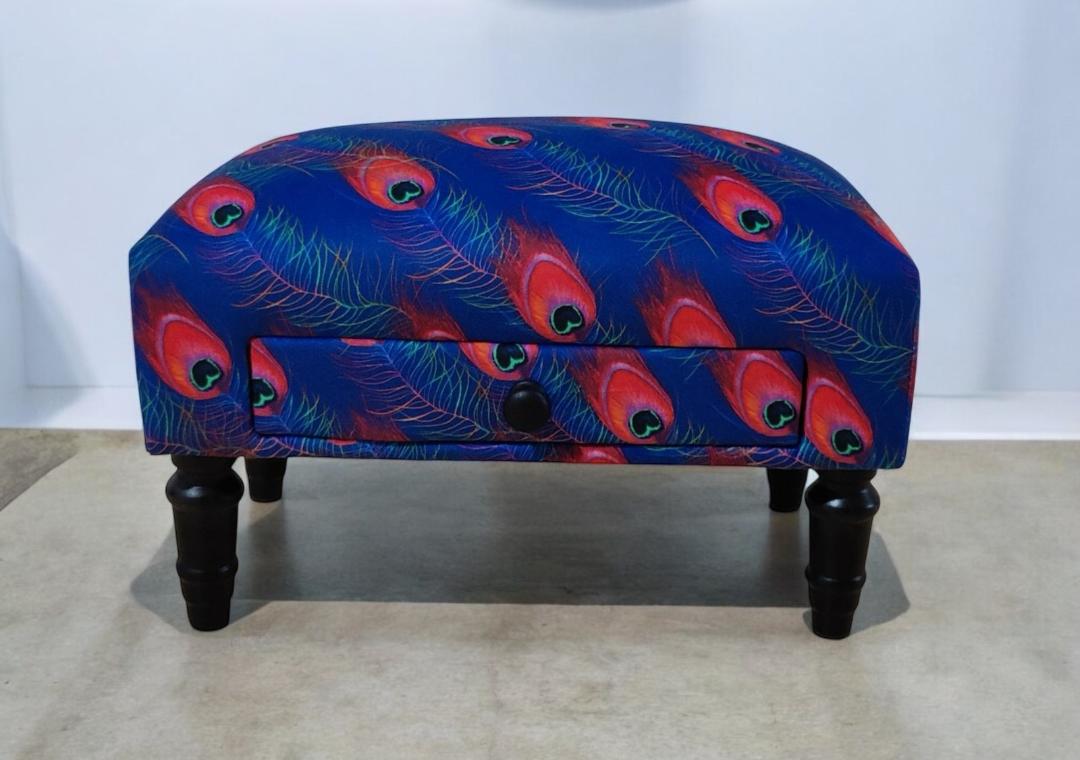 Feather Fabric Footstool With Drawer - Image 2