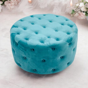 80X80CM BLUE BUTTONED ROUND FOOTSTOOL