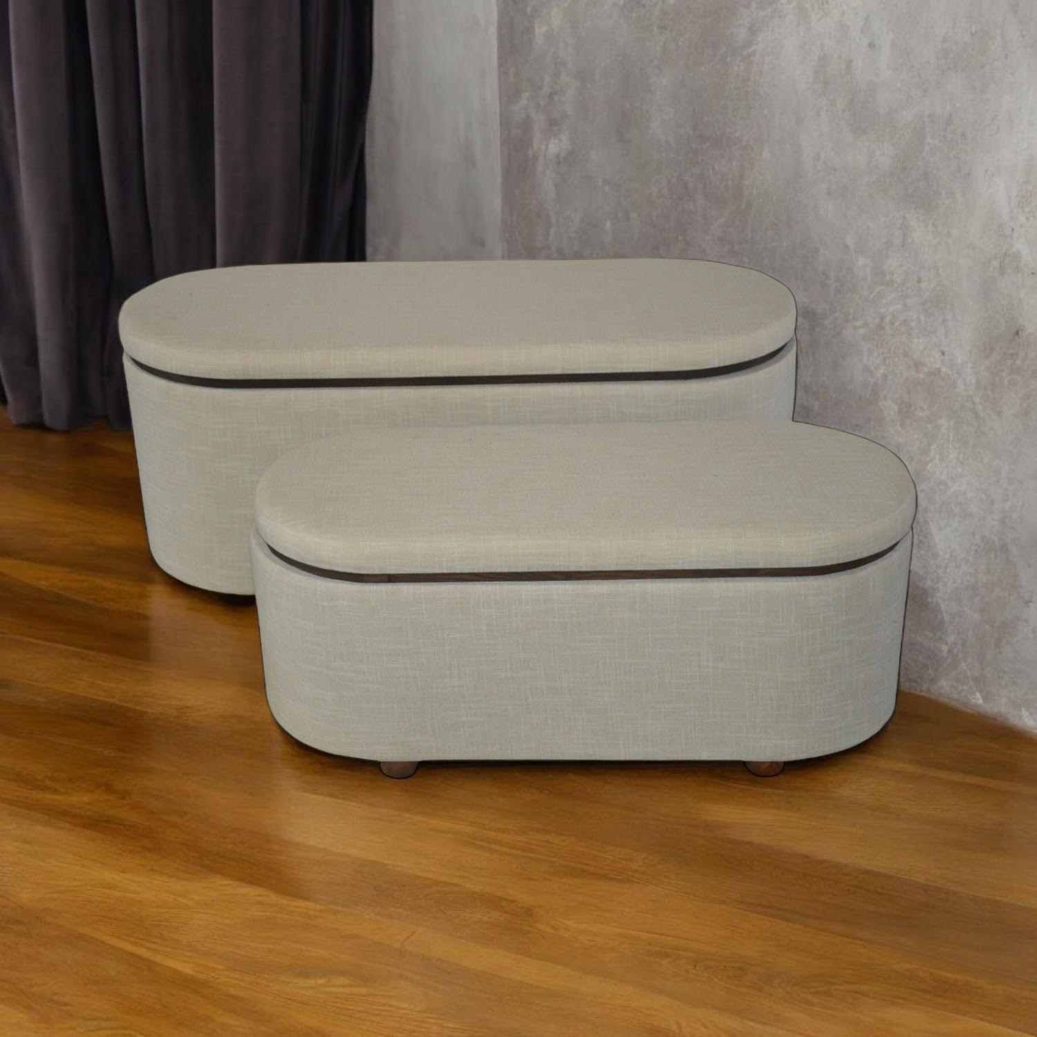110/90cm Set 2 Wooden Ottoman - Image 5